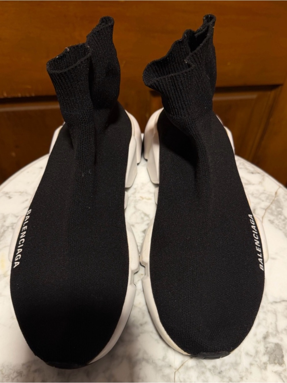 Balenciaga Black Knit Sock Sneakers with White Sole - Picture 2 of 6